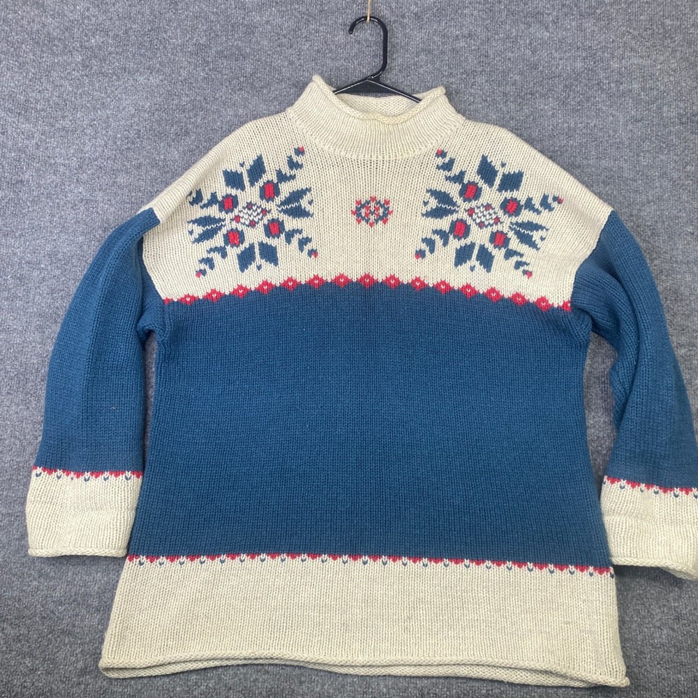 Eddie Bauer Vintage Wool Nordic Snowflake Sweater Roll Neck L/G